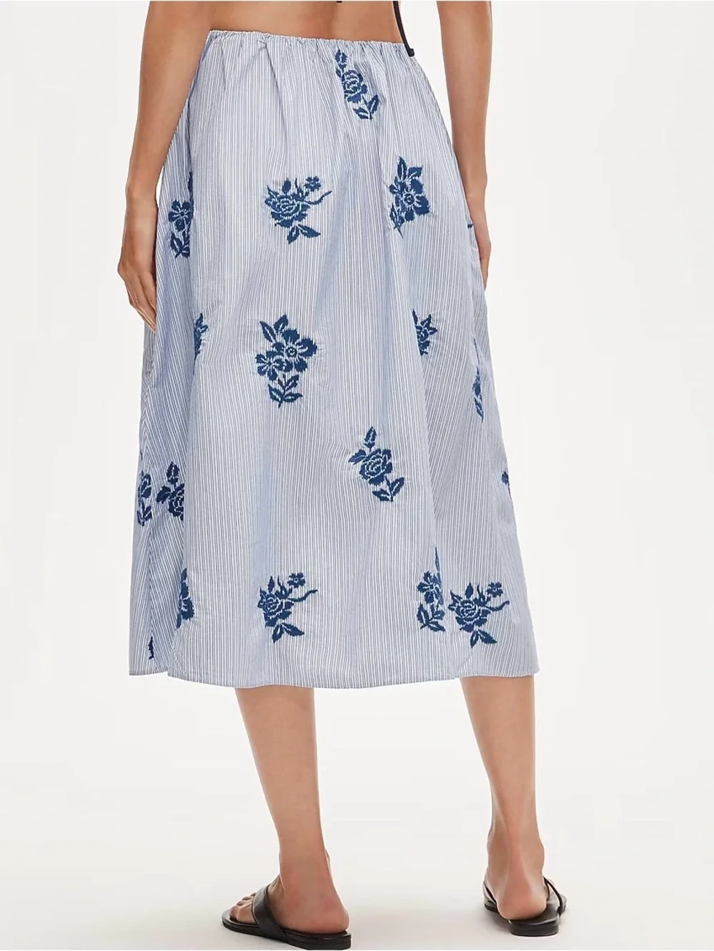 NWT J.Crew Beckett Midi Skirt in embroidered floral stripe - Twin Blue Stripes